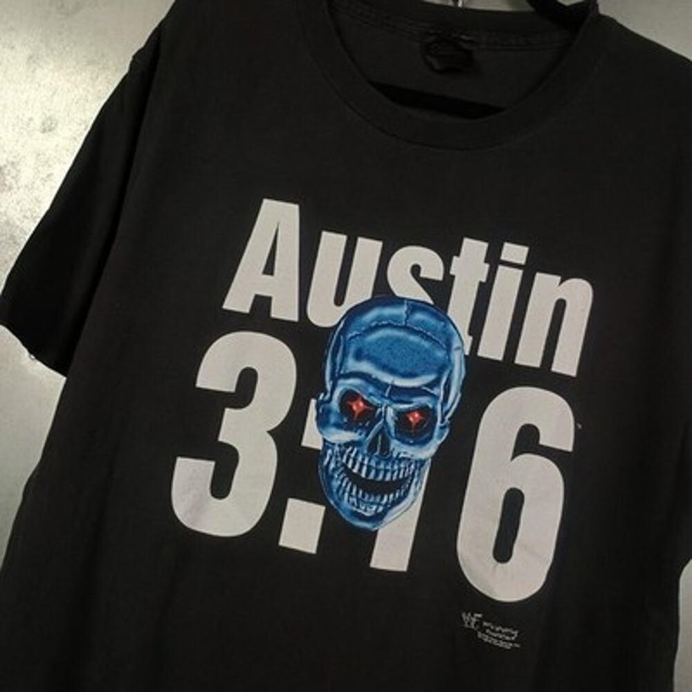 Stone Cold Country Steve Austin Vintage 90s Blue Skull WWF Wrestling Shirt XL